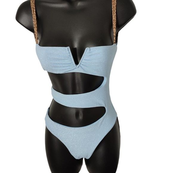 Blue Life Other - Blue Life Ice Blue Lurex Cut Out One Piece Swimsuit